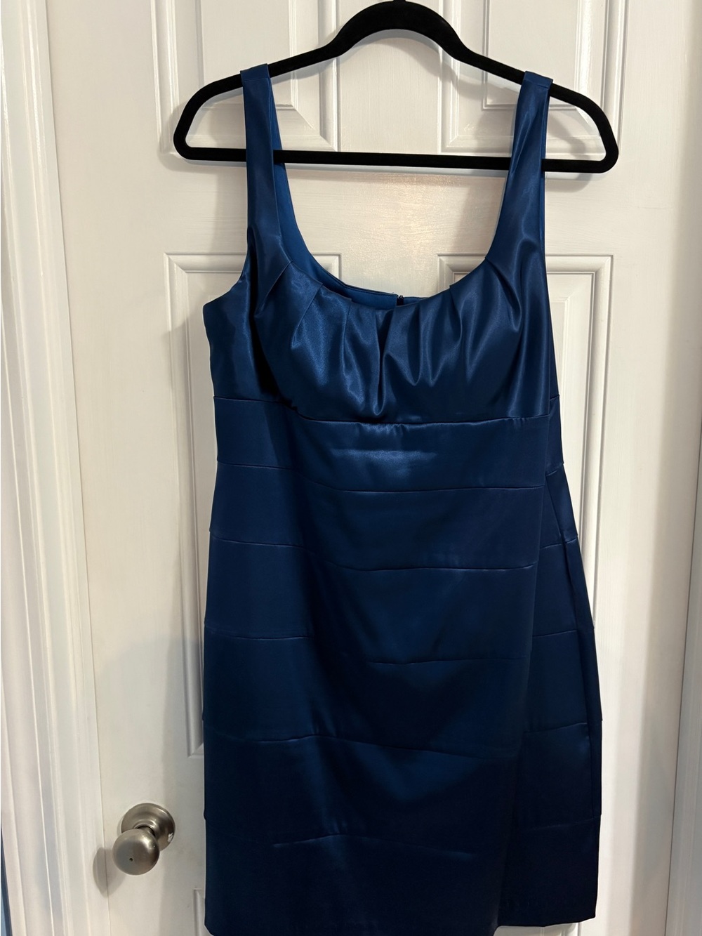 Bisou Bisou Satin Midi Dress in Deep Navy